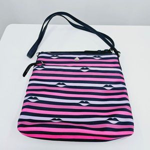 Kate Spade Jae Nylon Kiss Lip Print Crossbody Bag Navy Blue Lavender Pink Zip